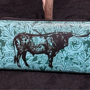 Teal Wallet with Longhorn Design